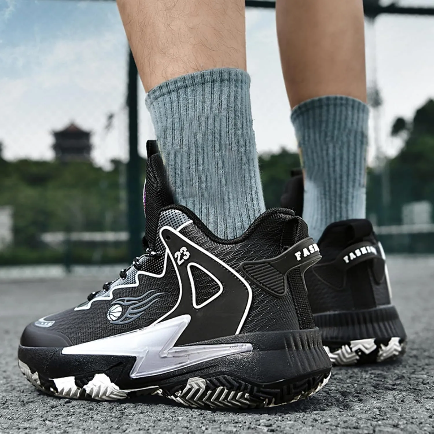 Mens High-Top Fashion Lace Up Mesh Cloth Basketball Shoes Non Slip Breathable Comfortable Training Athletic Sneakers for Workout Running Training