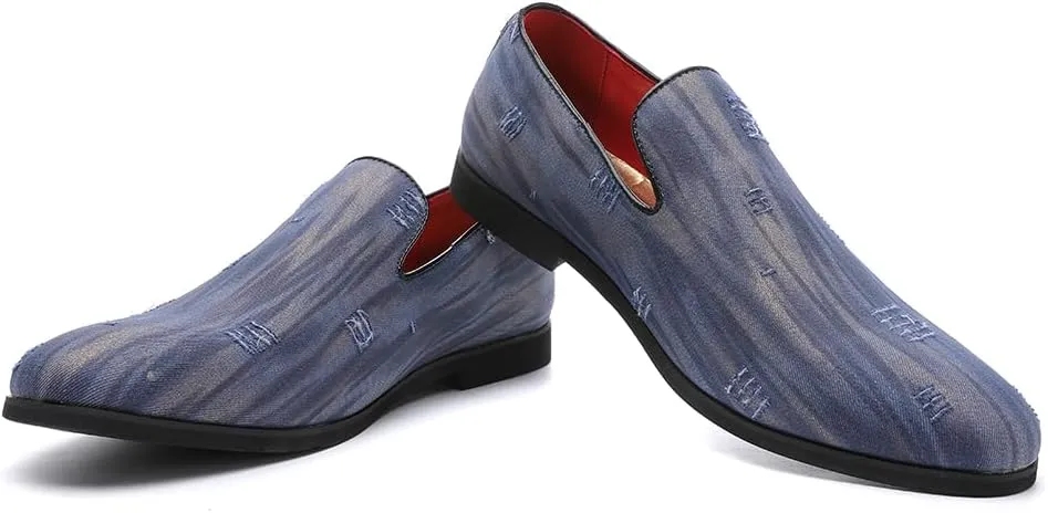 Men's Luxury Denim Penny Loafer Noble Slip-on Suede Loafers Shoes Smoking Slippers Party Dancing Shoes Plus Size 7-13