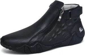 Mens Mid-Top Leather Chukka Ankle Boots with Side Zipper Casual Comfortable Round Toe Non-Slip Flats Loafers for Walking Outdoor Hiking