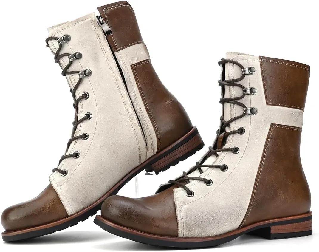Men's Motorcycle Boots Casual Dress Retro Lace-up Boots for Men Riding Boots