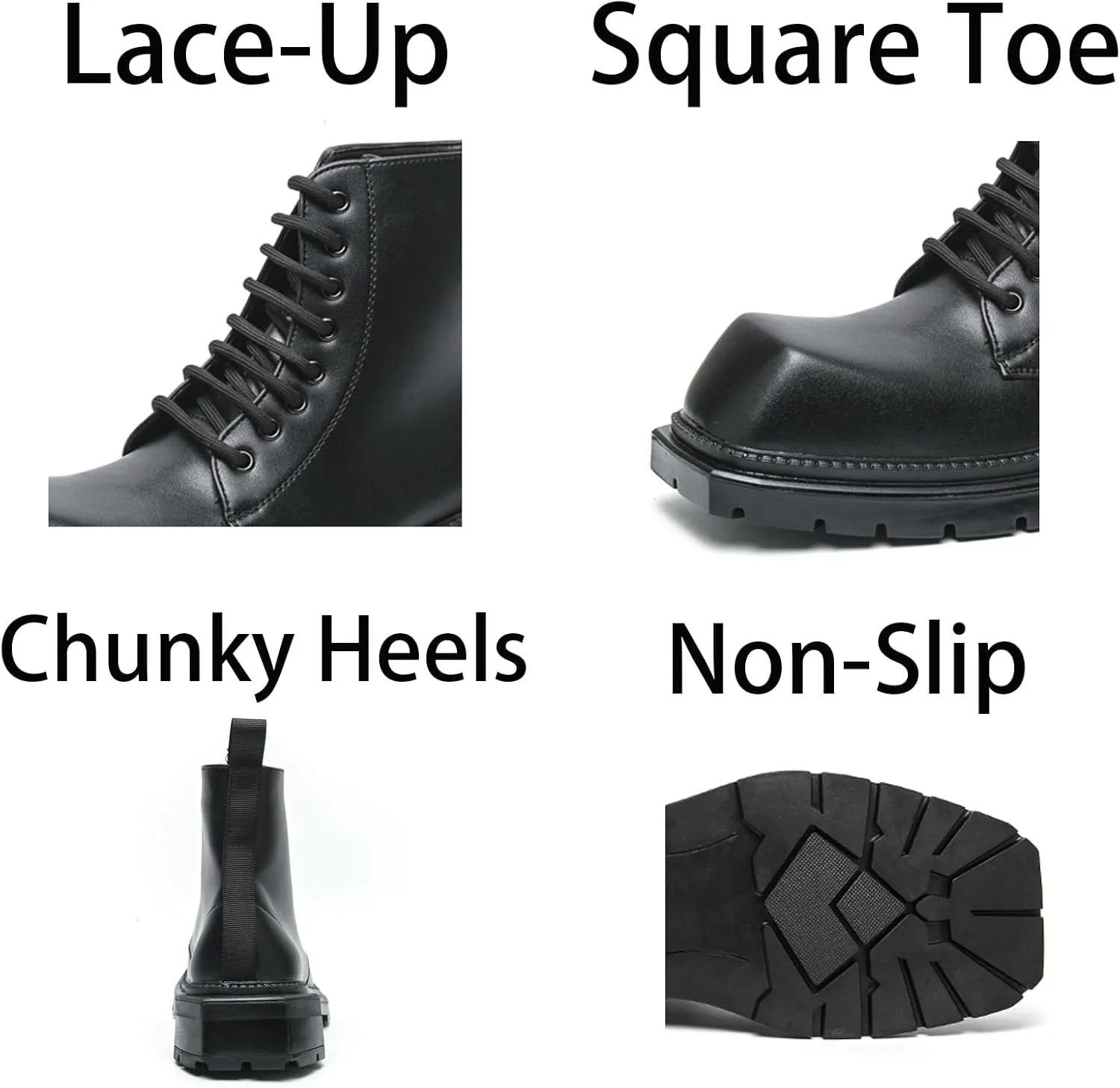 Mens Retro Leather Lace-Up Chunky Heels Chukka Ankle Boots Casual High-Top Non-Slip Square Toe Dress Shoes for Walking Formal Business