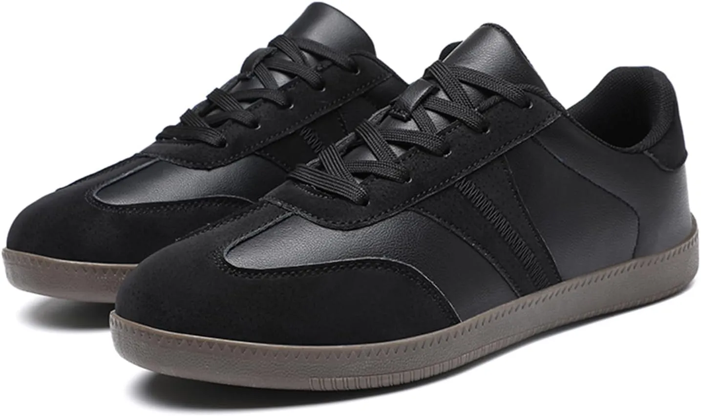 Mens Retro Skateboarding Shoes with Flats Bottom Anti-Slip Lightweight Water-Proof Wear-Resistant Outdoor Leather Sneakers Fashional Board Skate Athletic Training Sports