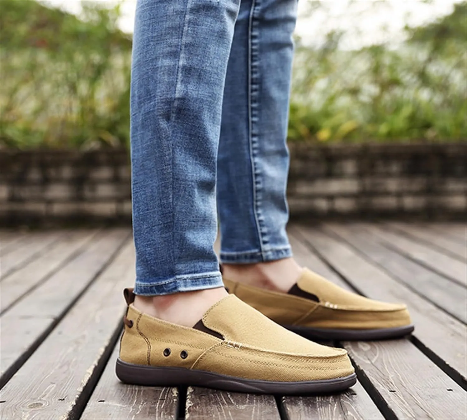 Men's Sailcloth Loafers Pumps Round top Flat Porosity Walking Shoes Slip On Wear Resistant Comfort Soft Sole Traveling Cloth Shoes