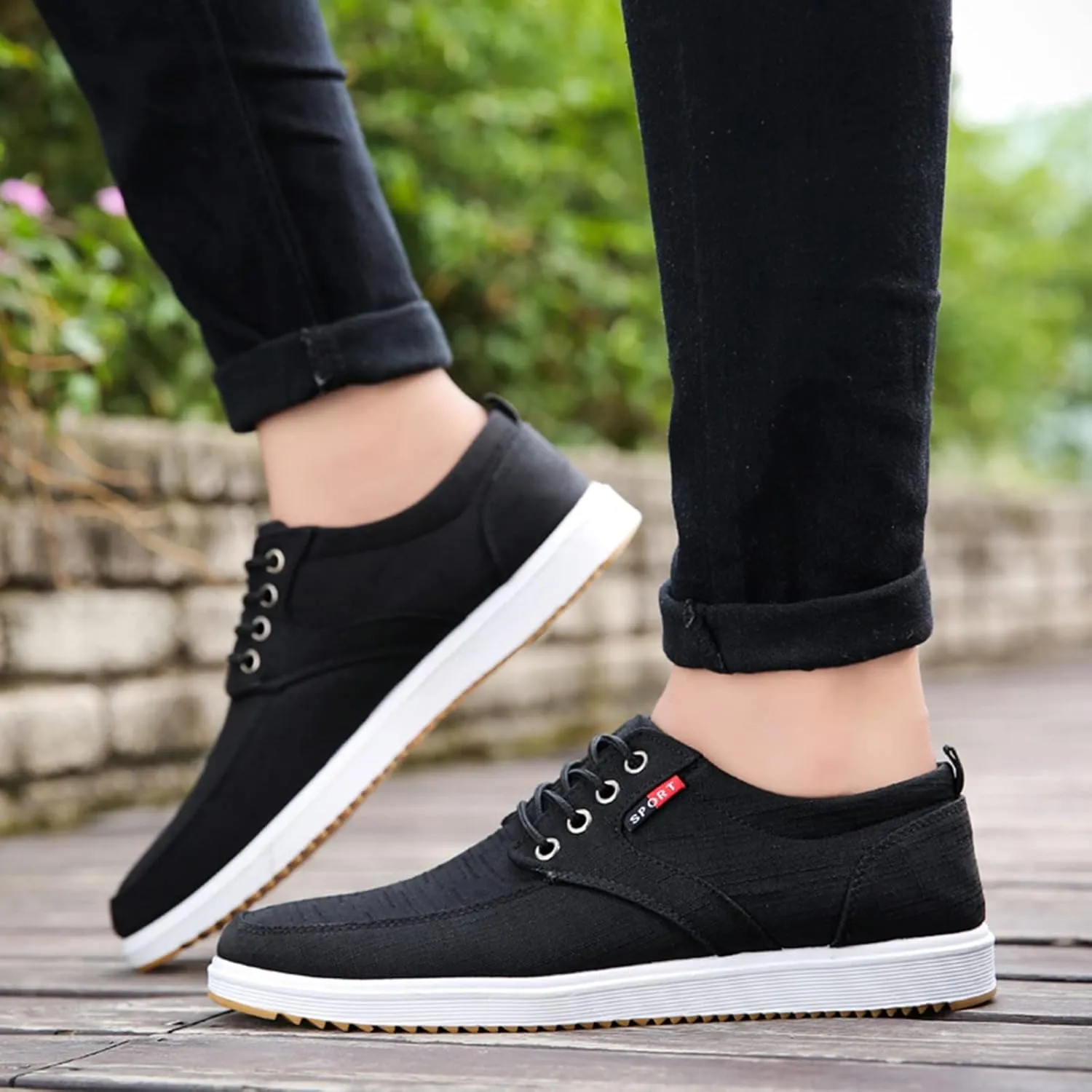 Men's Skate Shoes with Comfortable Sole Lace up Walking Shoes for Men Casual Low Top Boots for Male Daily Work Non Slip Flat Footwear