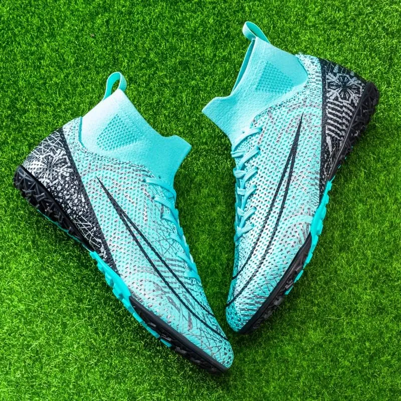 Mens Soccer Boots High-top Football Shoes Cleats Spike Shoes Sneaker Comfortable Adults Athletic Outdoor Indoor Competition Training Shoes Size 4.5-11