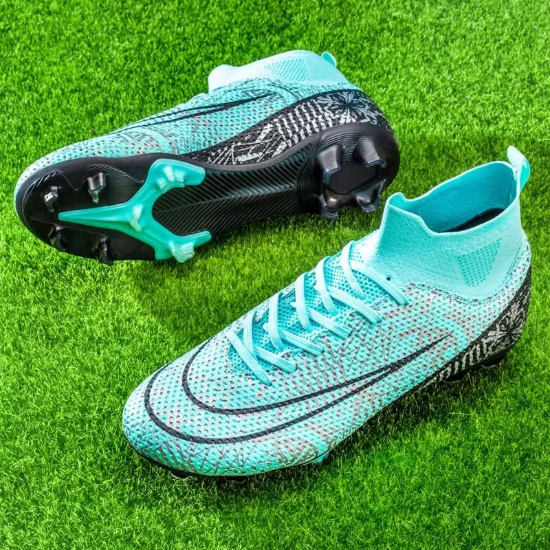Mens Soccer Boots High-top Football Shoes Cleats Spike Shoes Sneaker Comfortable Adults Athletic Outdoor Indoor Competition Training Shoes Size 4.5-11
