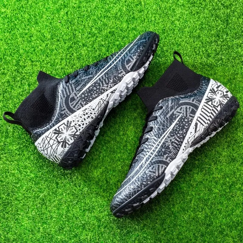 Mens Soccer Boots High-top Football Shoes Cleats Spike Shoes Sneaker Comfortable Adults Athletic Outdoor Indoor Competition Training Shoes Size 4.5-11