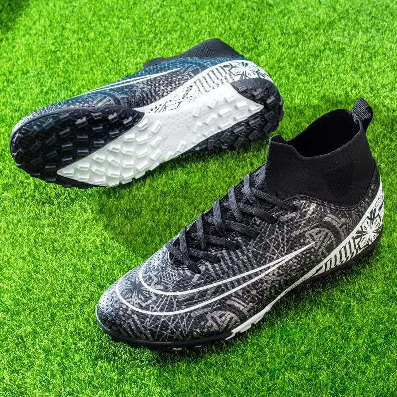 Mens Soccer Boots High-top Football Shoes Cleats Spike Shoes Sneaker Comfortable Adults Athletic Outdoor Indoor Competition Training Shoes Size 4.5-11