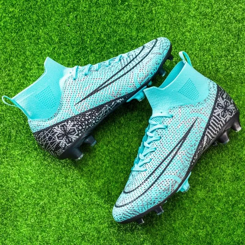Mens Soccer Boots High-top Football Shoes Cleats Spike Shoes Sneaker Comfortable Adults Athletic Outdoor Indoor Competition Training Shoes Size 4.5-11