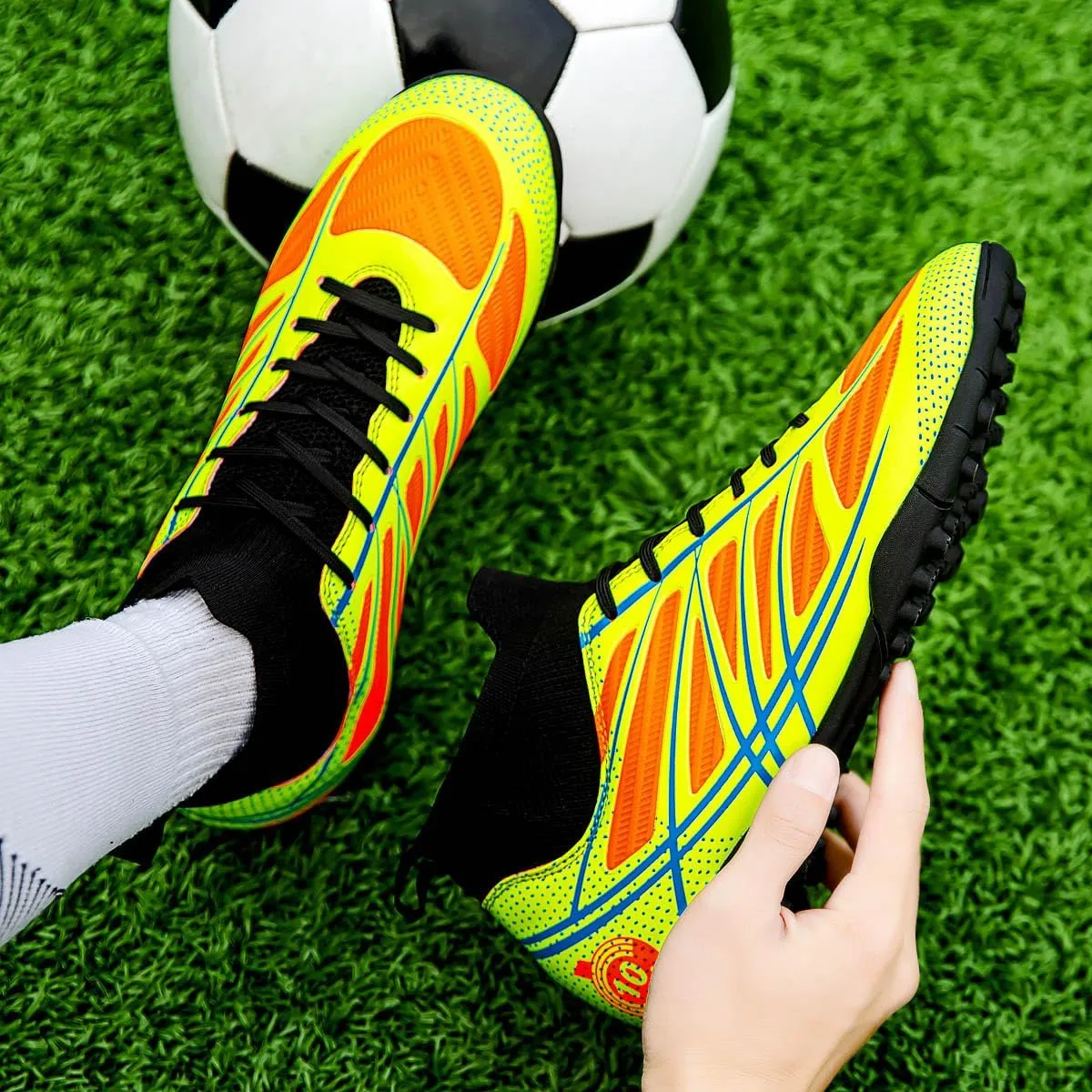 Men??s Soccer Shoes Cleats Football Boots Professional Training Outdoor Indoor Sneaker High-Top Spike Breathable Athletic