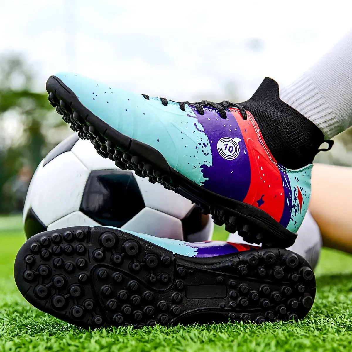 Men??s Soccer Shoes Cleats Football Boots Professional Training Outdoor Indoor Sneaker High-Top Spike Breathable Athletic