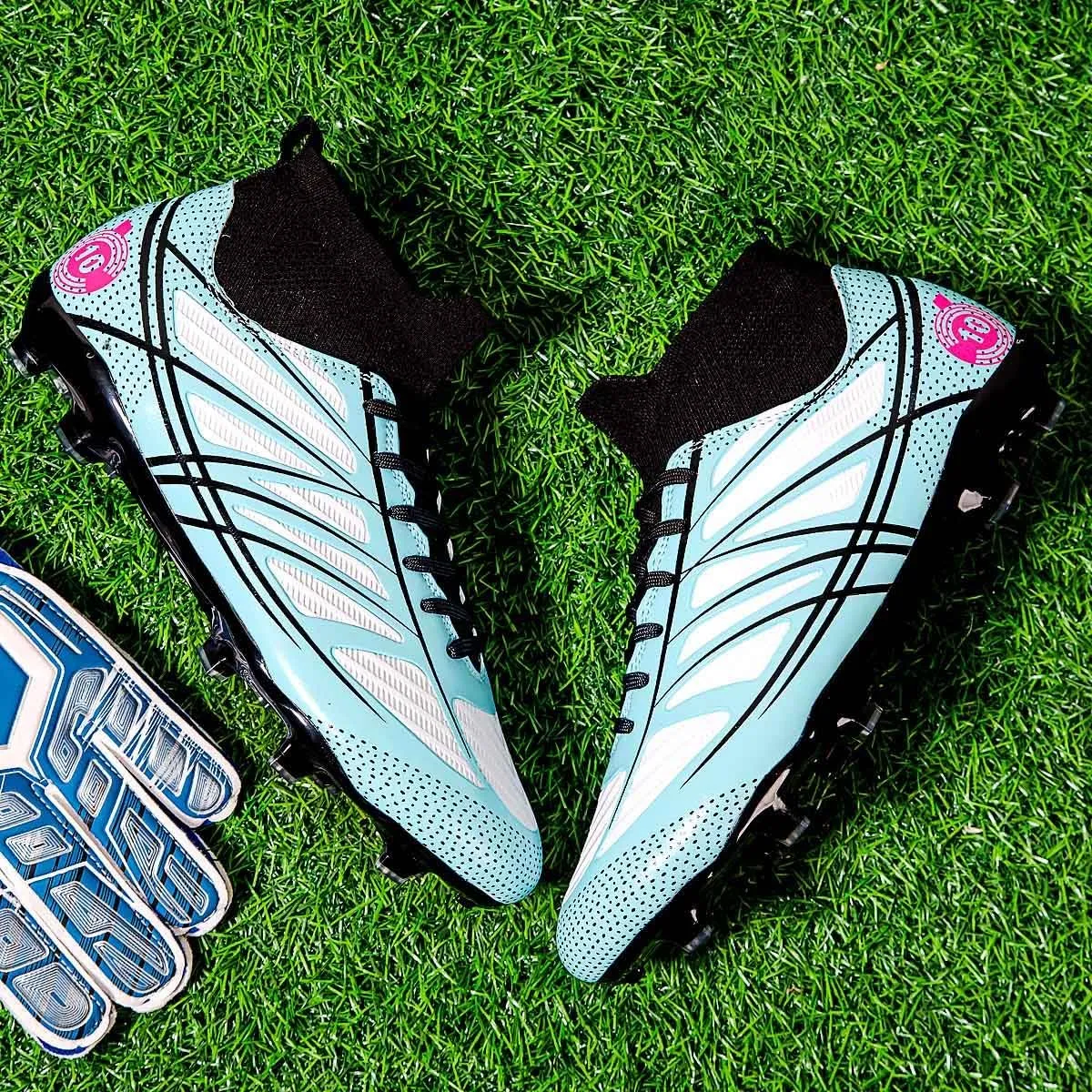 Mens Soccer Shoes Cleats Football Boots Professional Training Outdoor Indoor Sneaker High-Top Spike Breathable Athletic