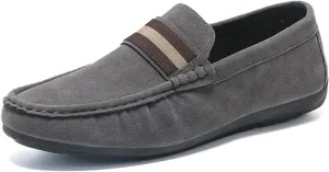 Men's Suede Flat Penny Loafers Retro Round Toe Non-Slip Slip-On Casual Walking Shoes Breathable and Comfortable Driving Shoes