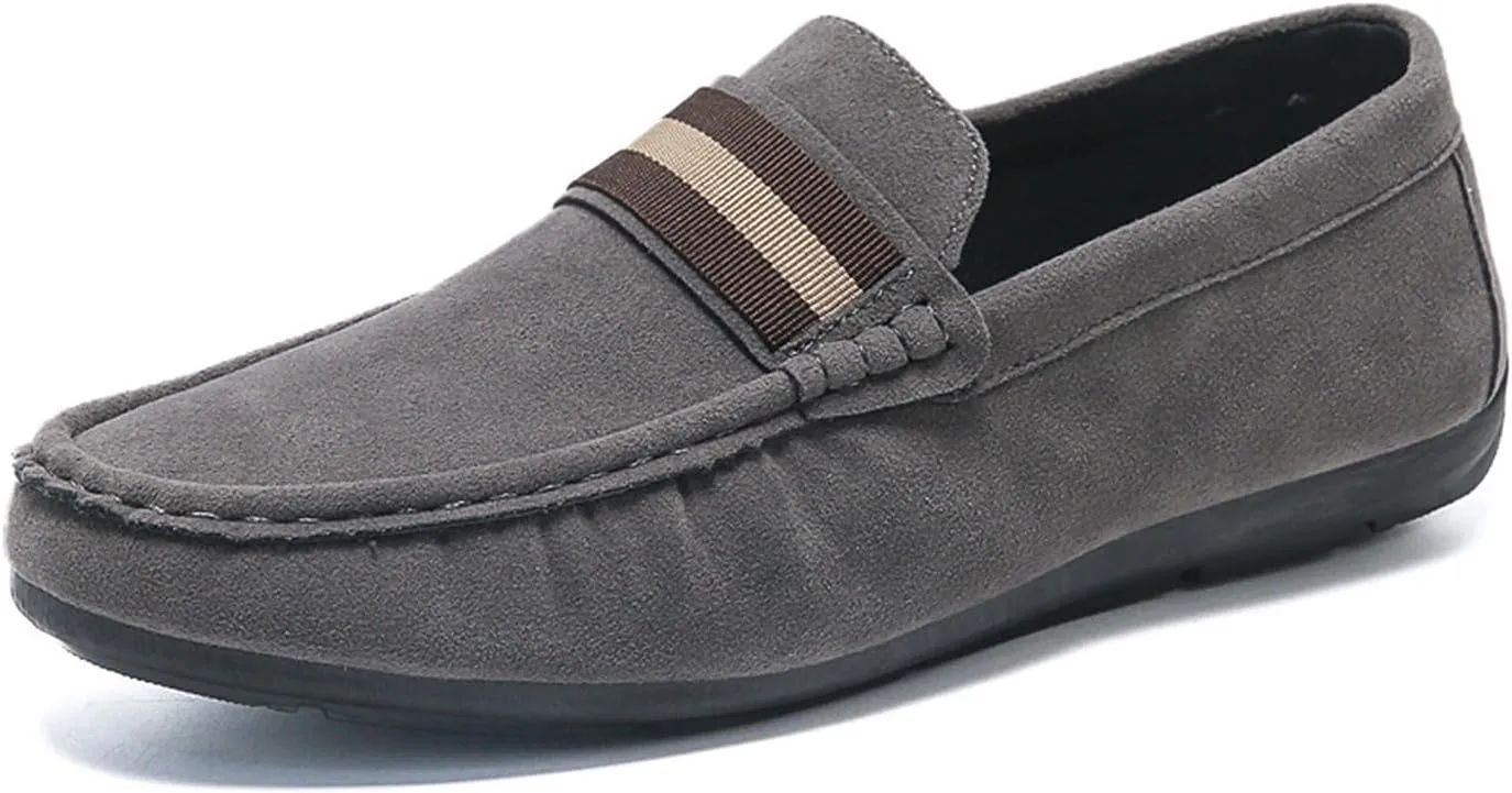 Men's Suede Flat Penny Loafers Retro Round Toe Non-Slip Slip-On Casual Walking Shoes Breathable and Comfortable Driving Shoes