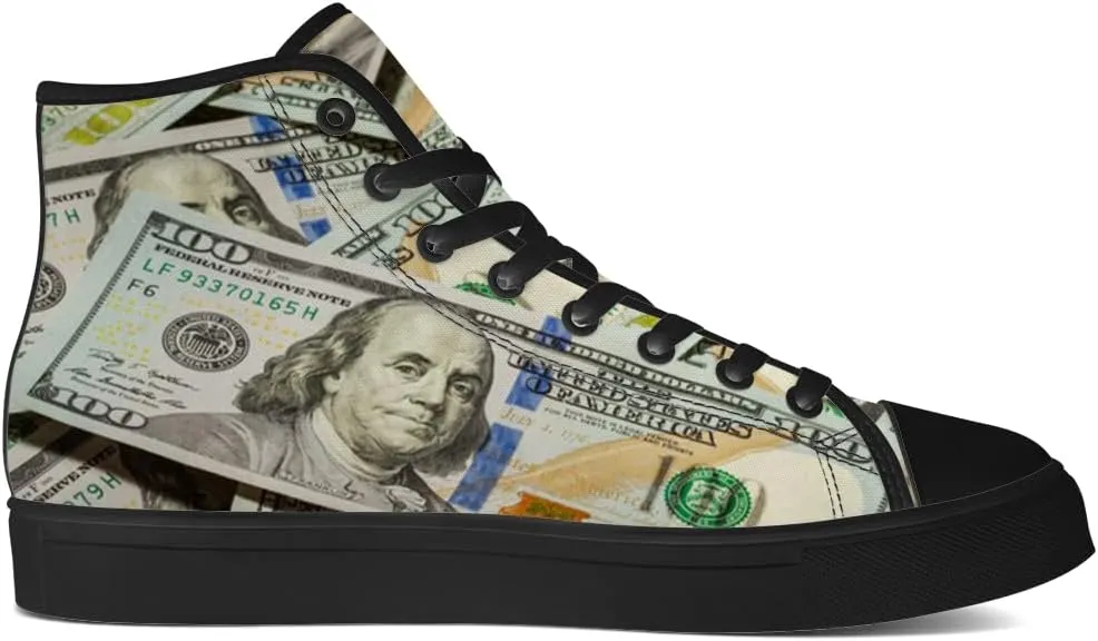 Money Shoes for Men Women Dollar High Top Canvas Sneakers Lace Up Casual Walking Shoes Gifts for Boyfriend Girlfriend