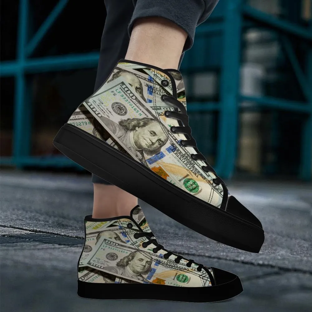 Money Shoes for Men Women Dollar High Top Canvas Sneakers Lace Up Casual Walking Shoes Gifts for Boyfriend Girlfriend