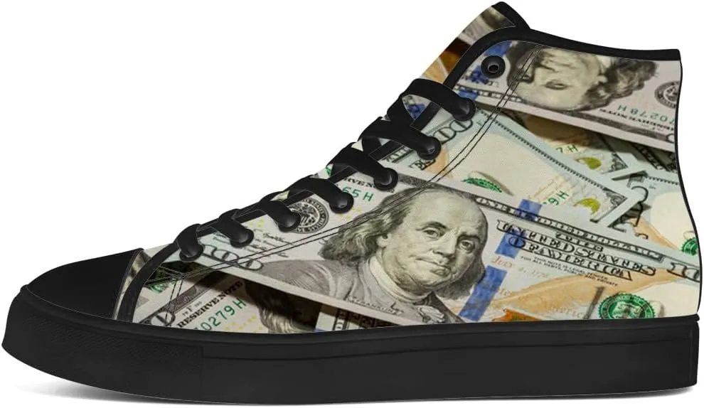 Money Shoes for Men Women Dollar High Top Canvas Sneakers Lace Up Casual Walking Shoes Gifts for Boyfriend Girlfriend