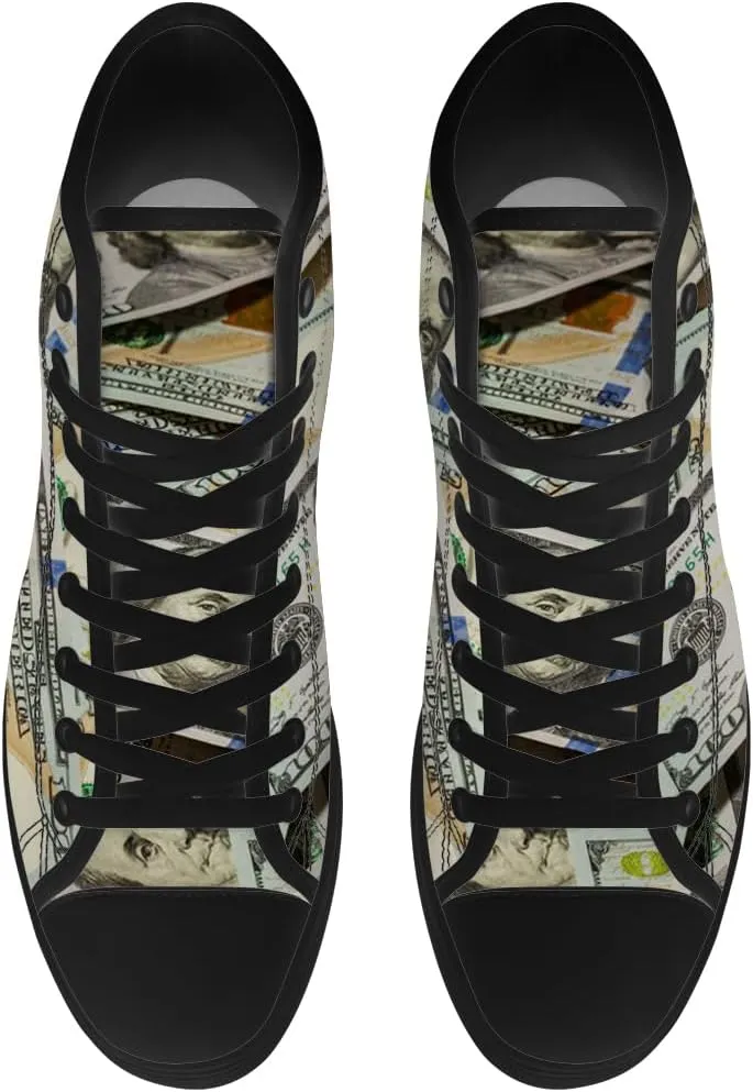 Money Shoes for Men Women Dollar High Top Canvas Sneakers Lace Up Casual Walking Shoes Gifts for Boyfriend Girlfriend