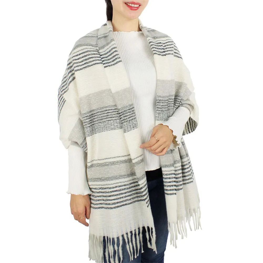Multicolour Striped Scarf (Off White   Grey)