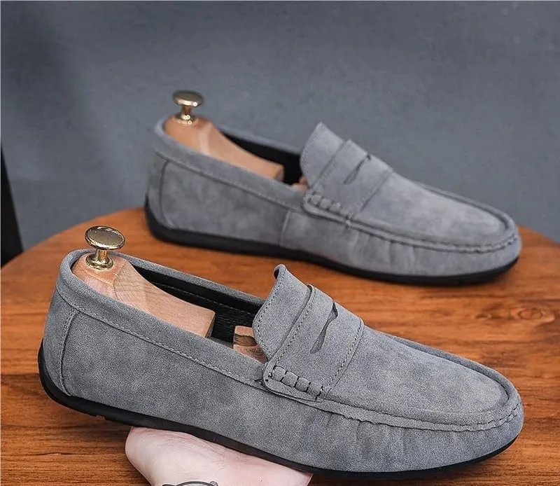 New Loafers for Men Suede Vamp Driving Penny Loafers Apron Toe Anti-Slip Slip Resistant Flexible Classic Wedding Slip-on