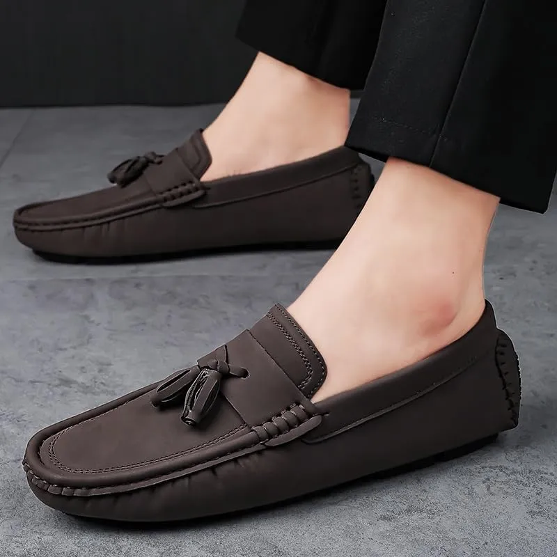 New Mens Loafers Shoe Round Toe Suede with Tassel Penny Driving Loafers Flexible Anti-Slip Flat Heel Fashion Party Slip On