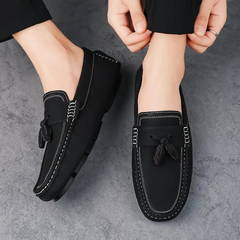 New Mens Loafers Shoe Round Toe Suede with Tassel Penny Driving Loafers Flexible Anti-Slip Flat Heel Fashion Party Slip On
