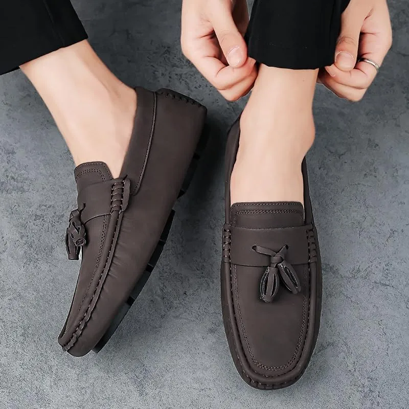 New Mens Loafers Shoe Round Toe Suede with Tassel Penny Driving Loafers Flexible Anti-Slip Flat Heel Fashion Party Slip On