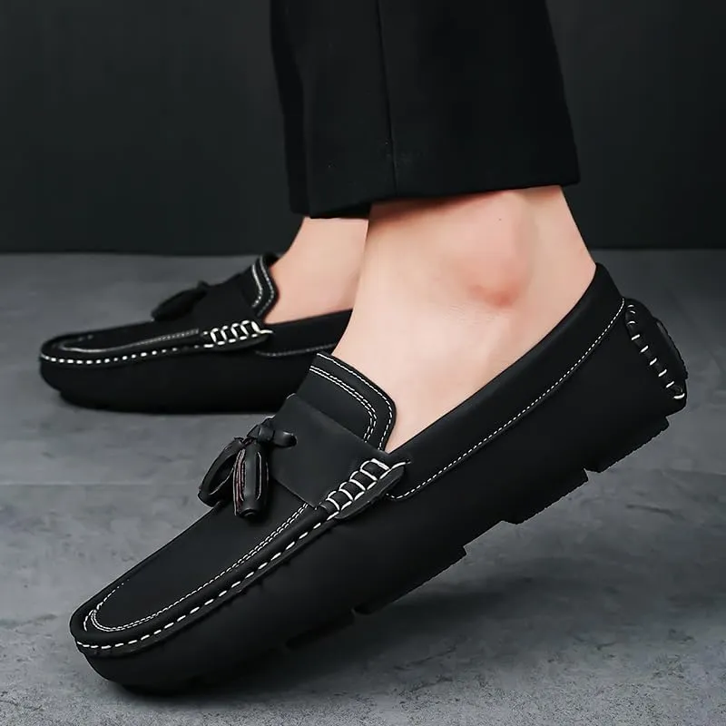 New Mens Loafers Shoe Round Toe Suede with Tassel Penny Driving Loafers Flexible Anti-Slip Flat Heel Fashion Party Slip On