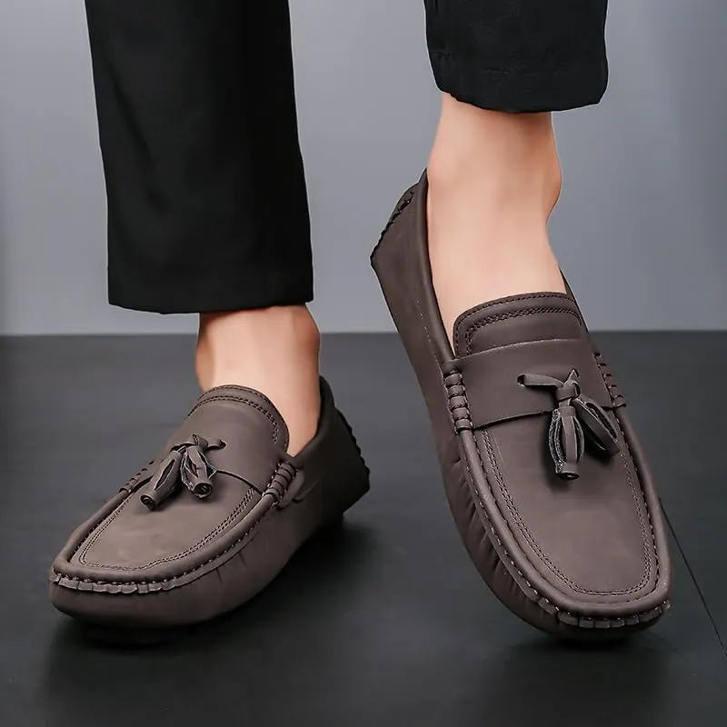 New Mens Loafers Shoe Round Toe Suede with Tassel Penny Driving Loafers Flexible Anti-Slip Flat Heel Fashion Party Slip On