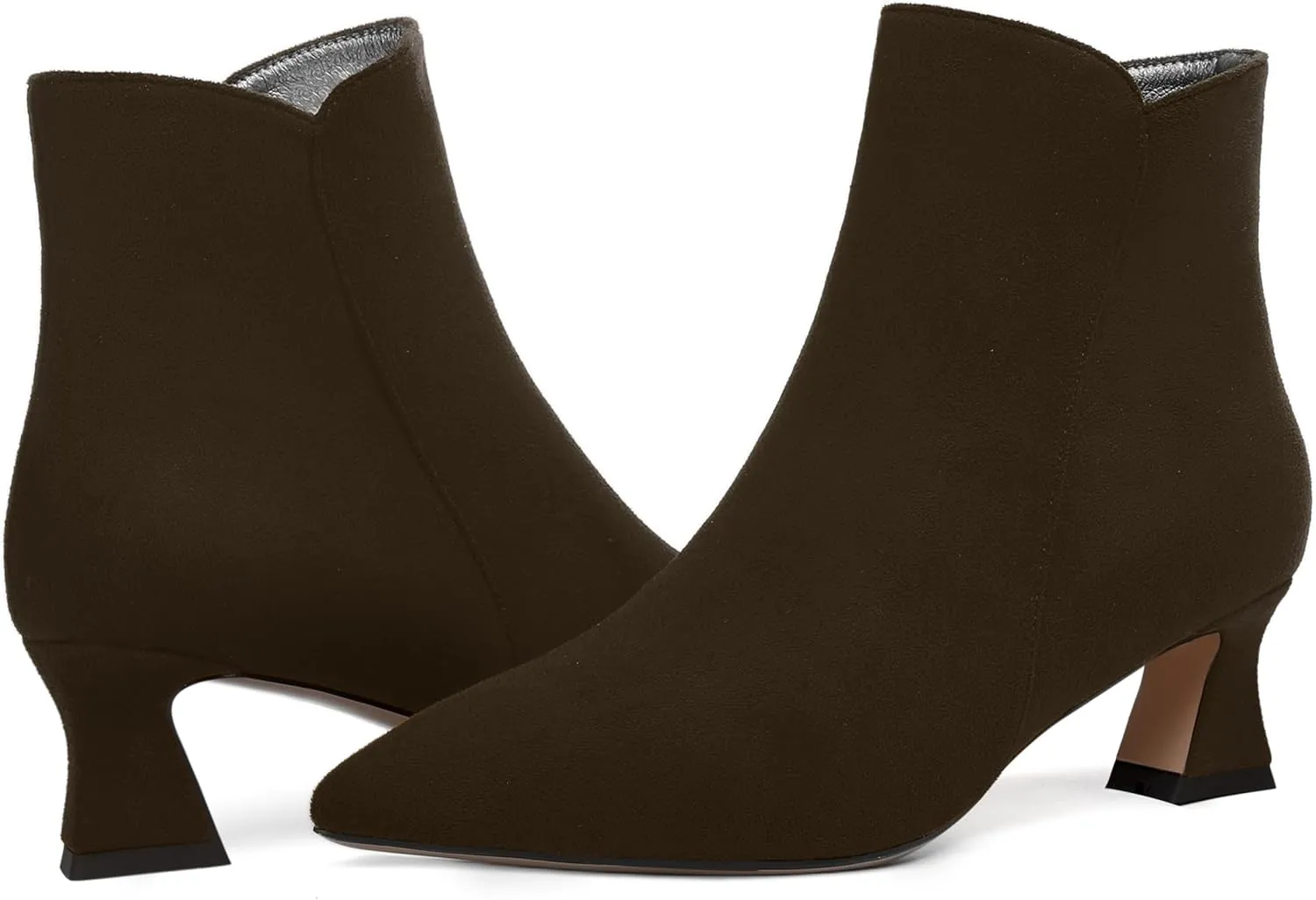 NUMALEO Womens Zip Pointed Toe Wedding Suede Dress Fashion Kitten Low Heel Ankle High Boots 2 Inch