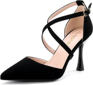 Odisen Women's 3.5 in High Heels Closed Toe Ankle Strap Bridal Wedding Dress Shoes