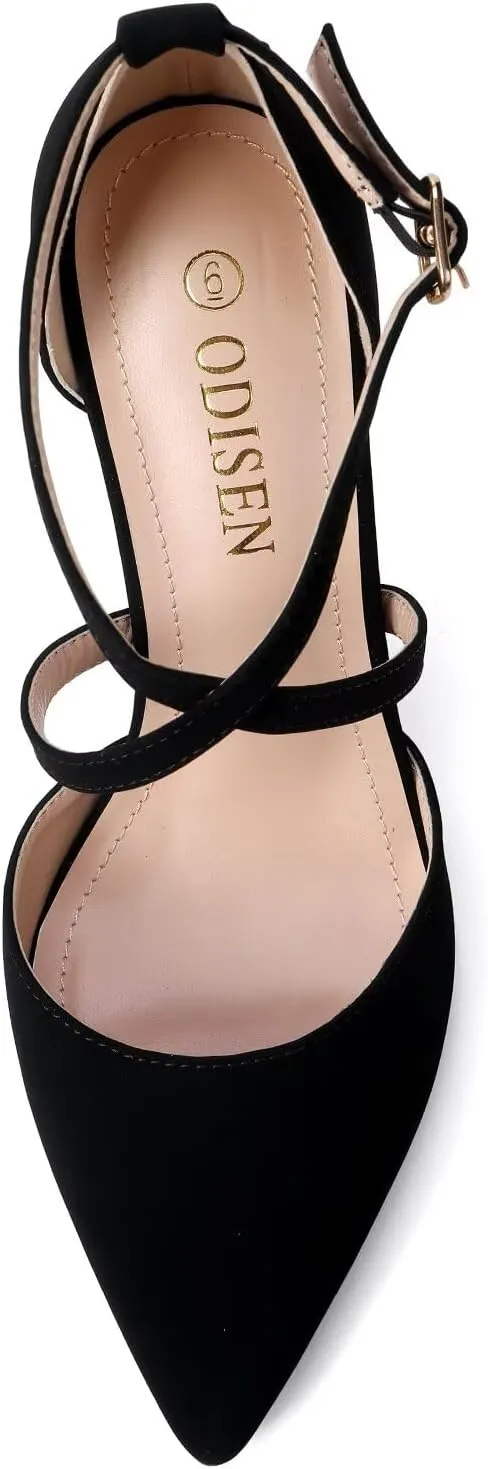 Odisen Women's 3.5 in High Heels Closed Toe Ankle Strap Bridal Wedding Dress Shoes