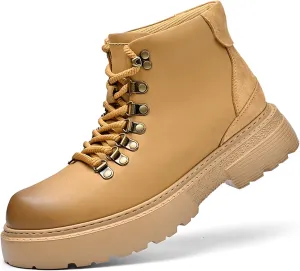 Optigard Men's Leather Platform Lace-up Chukka Boots Waterproof Non-slip Hiking Boots for Men Casual Motorcycle Booties