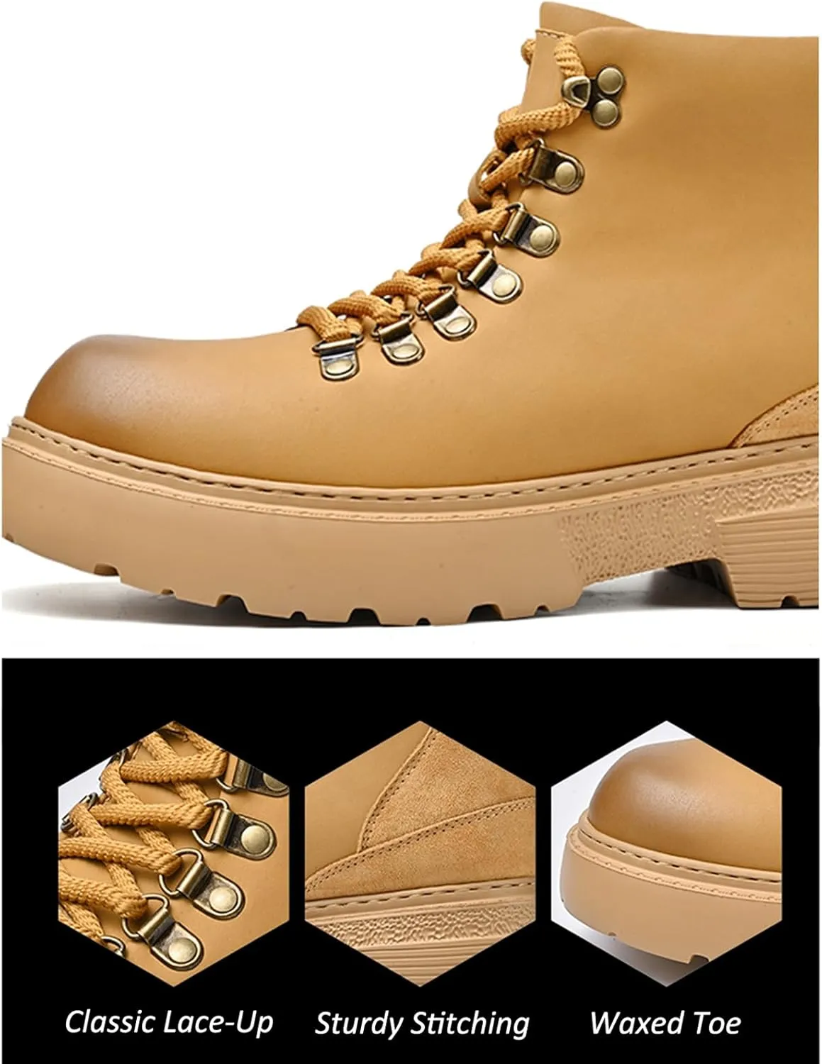 Optigard Men's Leather Platform Lace-up Chukka Boots Waterproof Non-slip Hiking Boots for Men Casual Motorcycle Booties