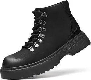 Optigard Men's Leather Platform Lace-up Chukka Boots Waterproof Non-slip Hiking Boots for Men Casual Motorcycle Booties