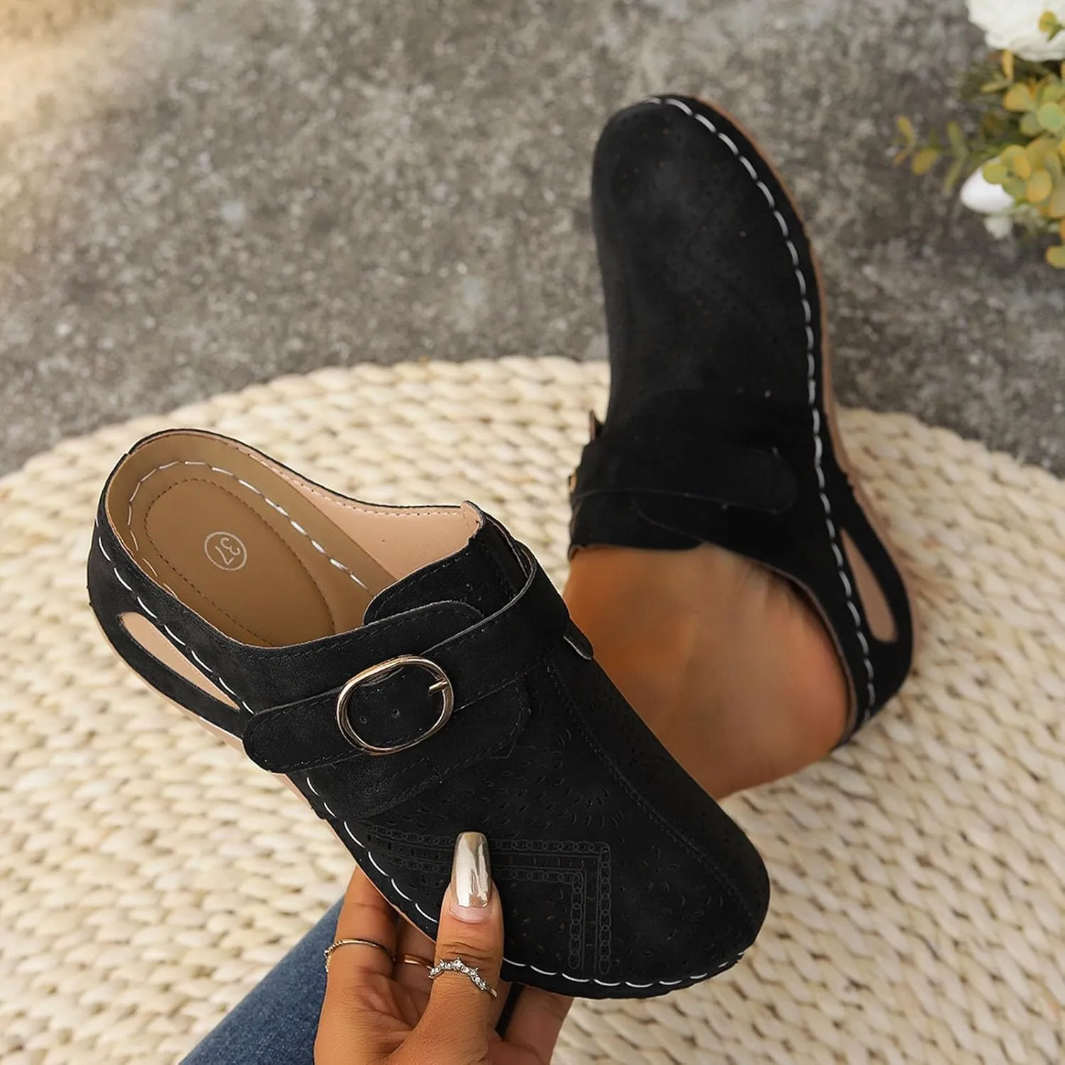 Orthopedic Sandals for Women Closed Toe Cute Mules Women Slip On Summer Mule High Heel Slipper Breathable Wedge Slides