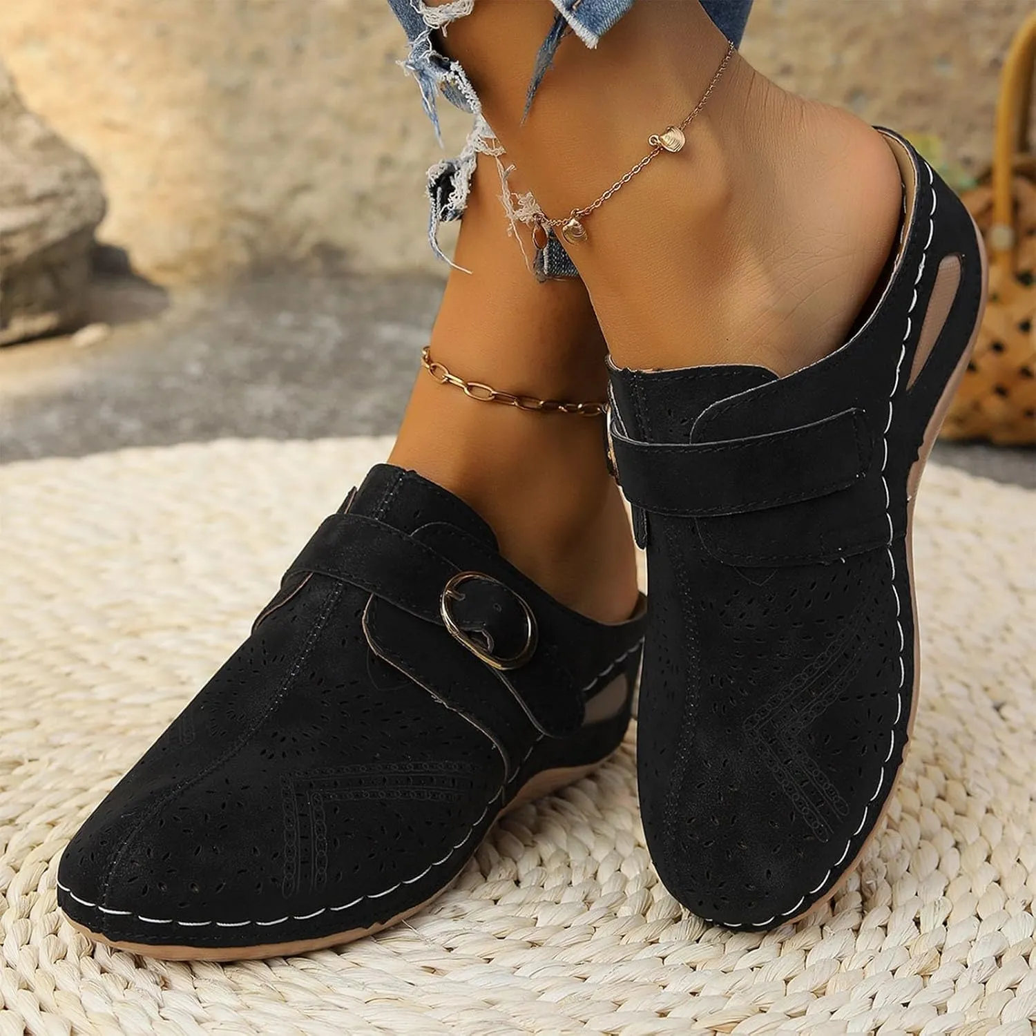 Orthopedic Sandals for Women Closed Toe Cute Mules Women Slip On Summer Mule High Heel Slipper Breathable Wedge Slides