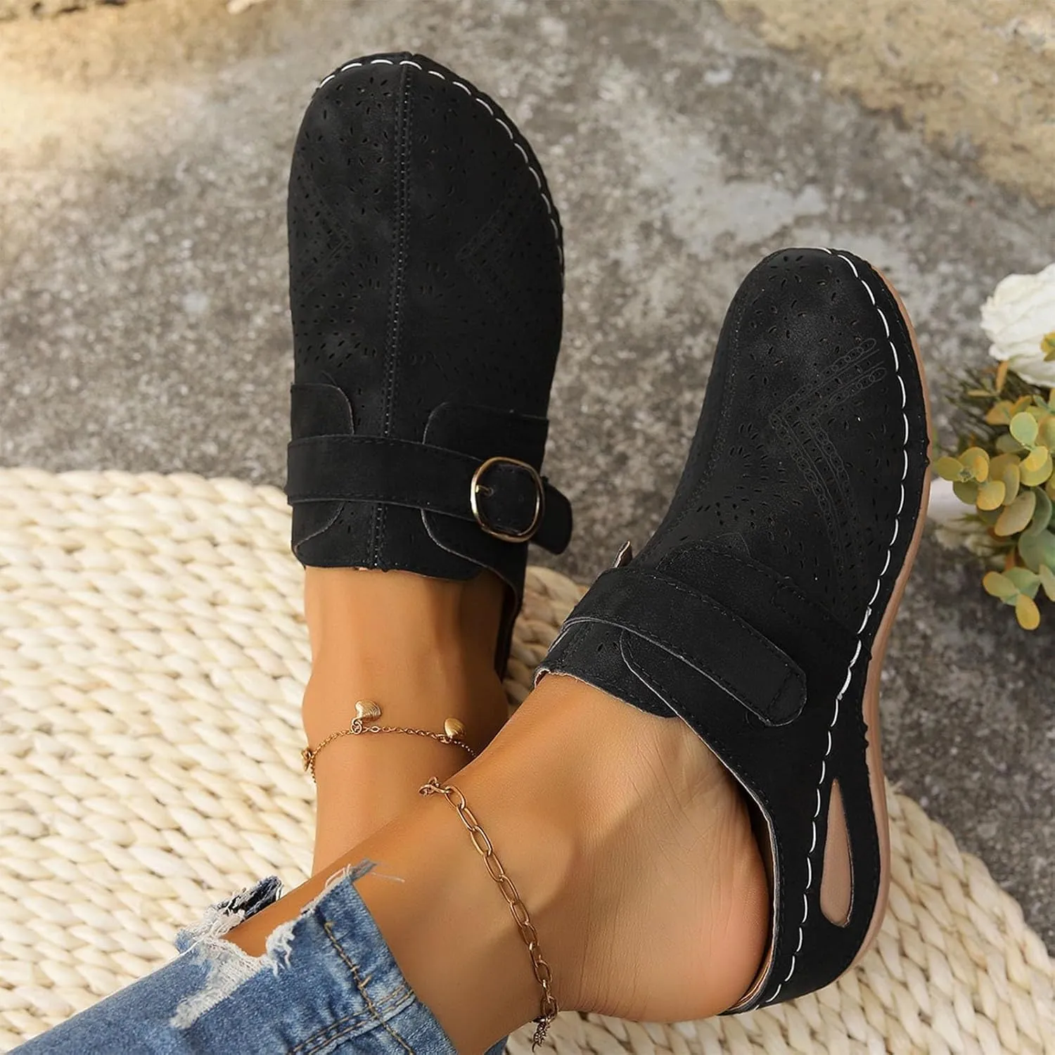 Orthopedic Sandals for Women Closed Toe Cute Mules Women Slip On Summer Mule High Heel Slipper Breathable Wedge Slides