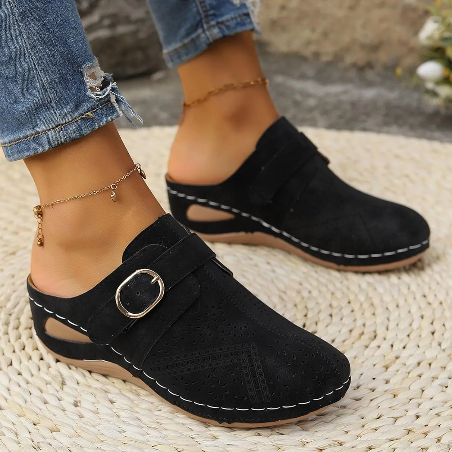 Orthopedic Sandals for Women Closed Toe Cute Mules Women Slip On Summer Mule High Heel Slipper Breathable Wedge Slides