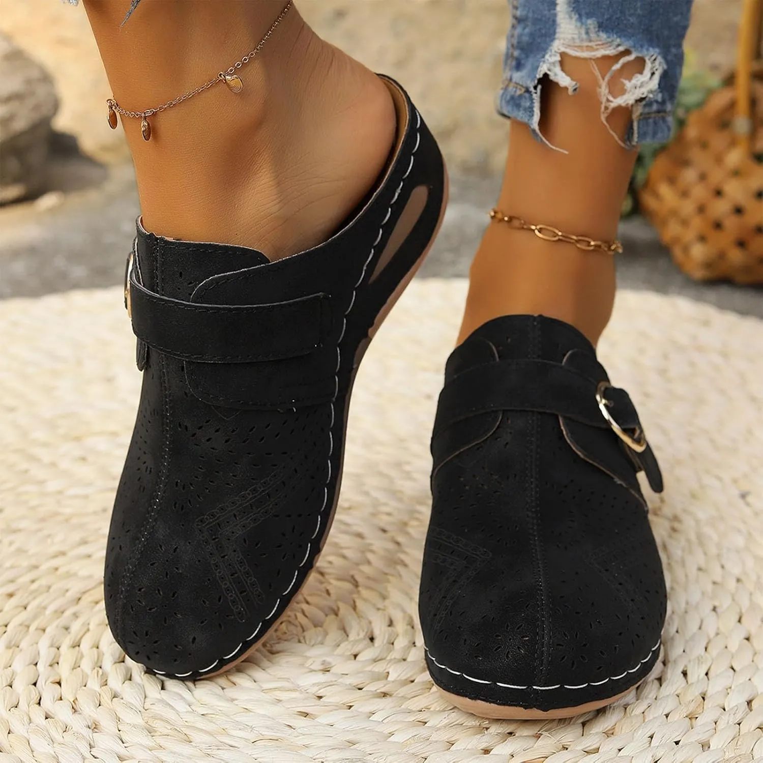 Orthopedic Sandals for Women Closed Toe Cute Mules Women Slip On Summer Mule High Heel Slipper Breathable Wedge Slides