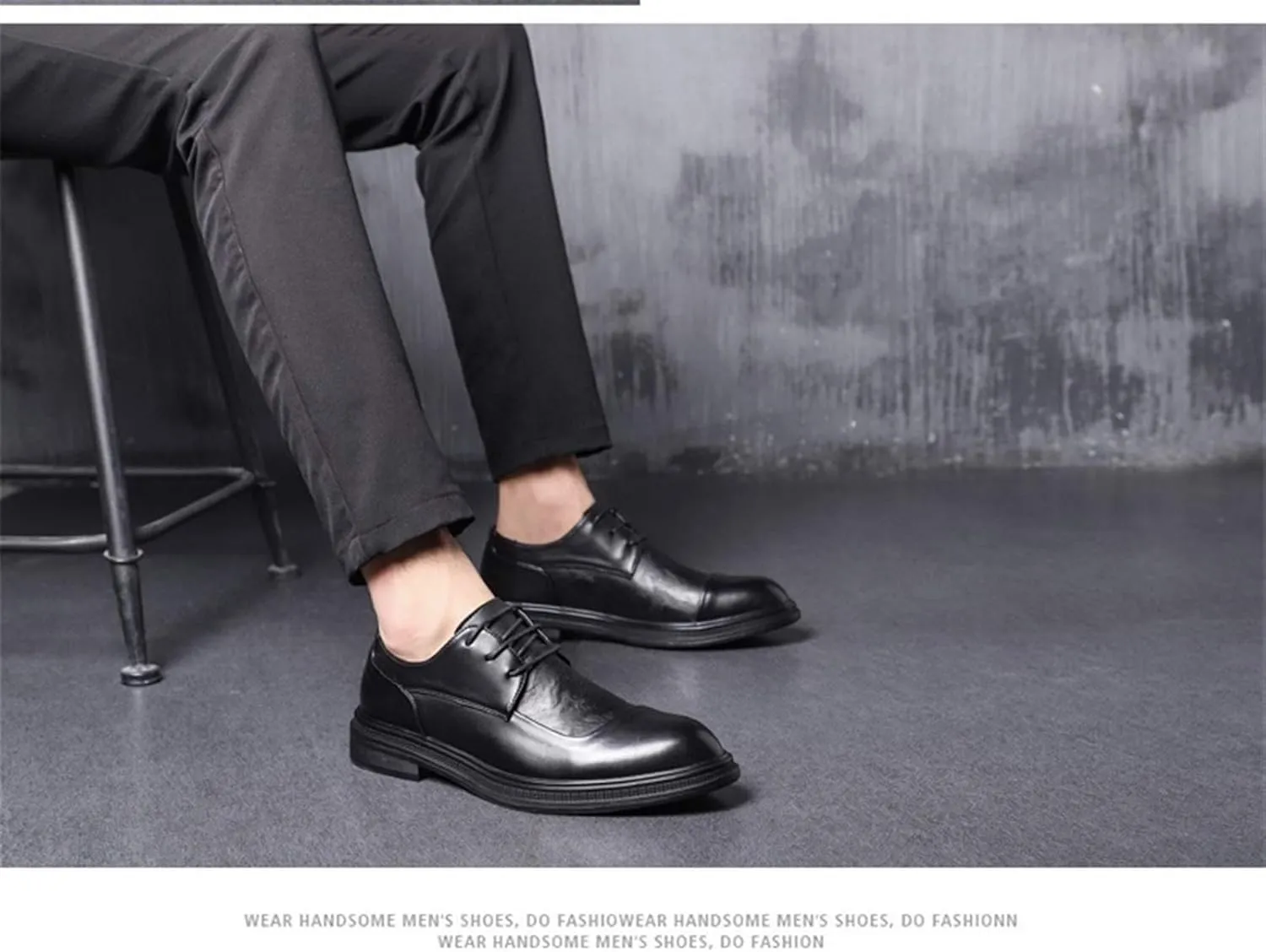 Oxfords Shoes for Men Round Cap Burnish Toe Stitching Thick Block Heel 3-Eye Lace Up Vegan Rubber Sole Non-Slip