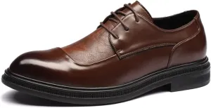 Oxfords Shoes for Men Round Cap Burnish Toe Stitching Thick Block Heel 3-Eye Lace Up Vegan Rubber Sole Non-Slip