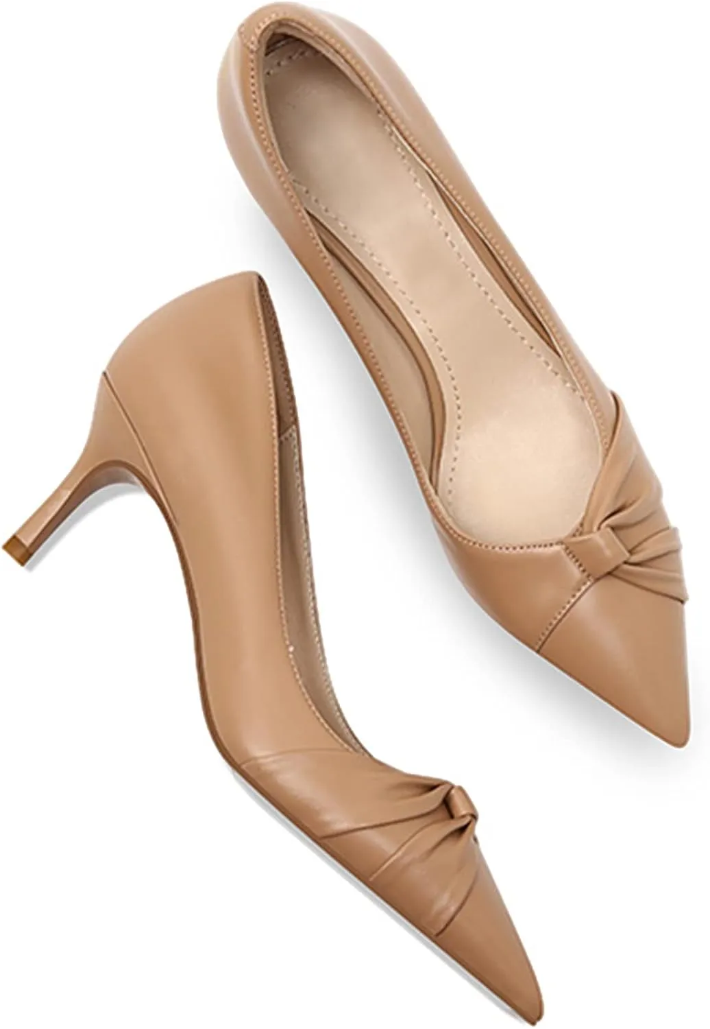 PiePieBuy Womens Pointed Toe Pumps Twist Knot Stiletto Mid Heel Faux Leather Dress Shoes