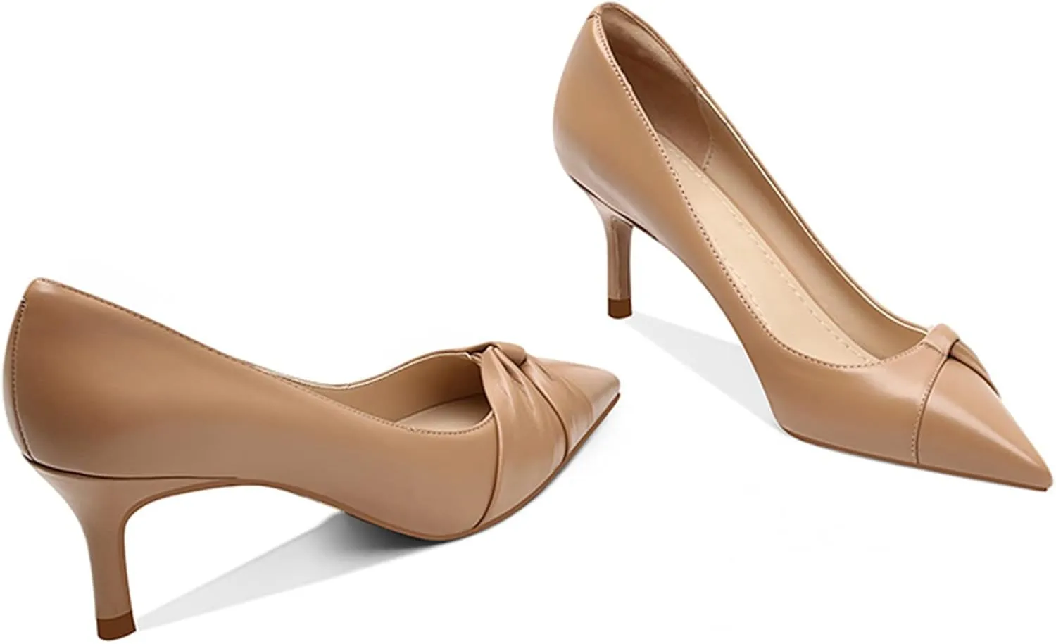 PiePieBuy Womens Pointed Toe Pumps Twist Knot Stiletto Mid Heel Faux Leather Dress Shoes
