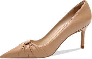 PiePieBuy Womens Pointed Toe Pumps Twist Knot Stiletto Mid Heel Faux Leather Dress Shoes