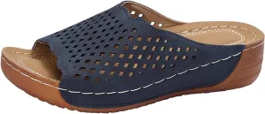Platform Sandals Women Fashion Wedge Sandal Summer Dressy Open Toes Black Shoes with Arch Support Slip On Walking Shoe