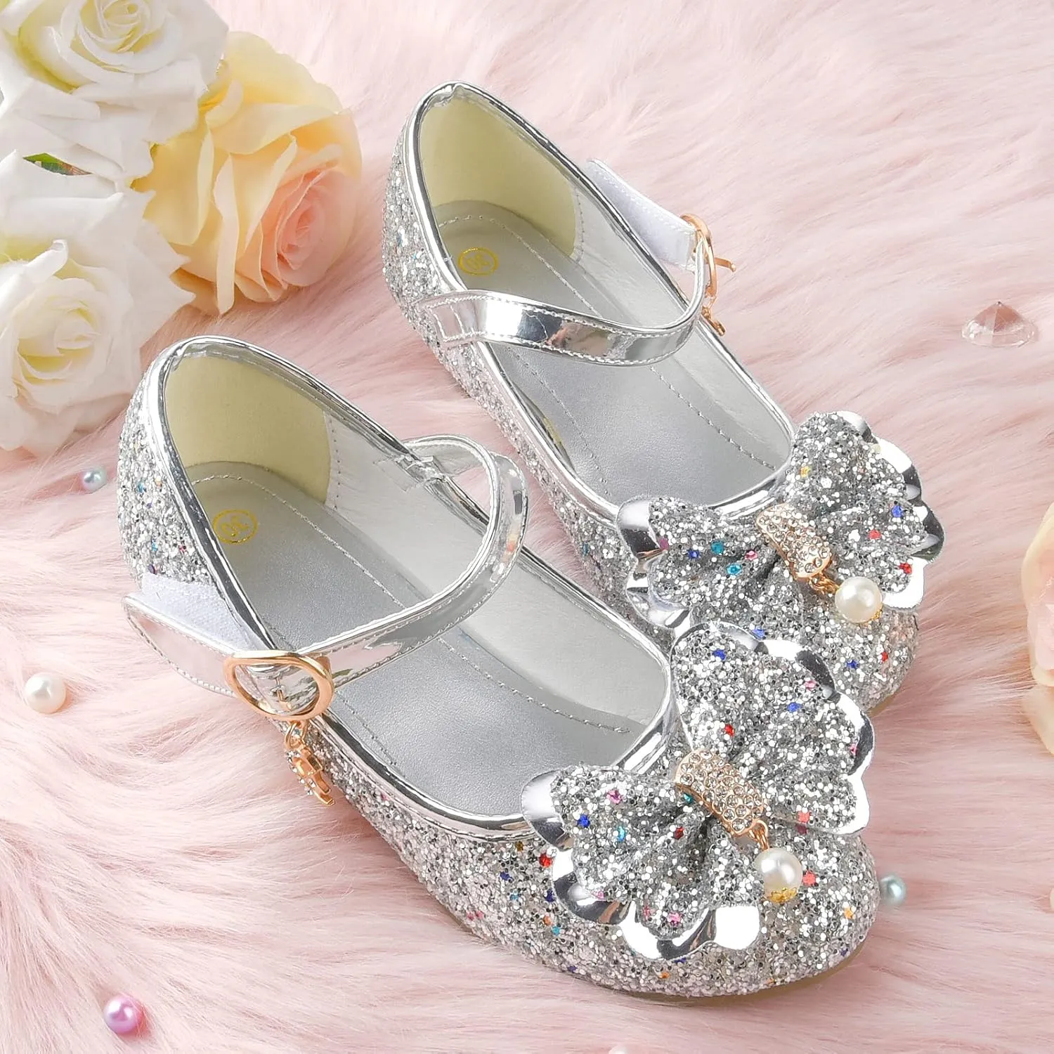 Princess Dress Shoes Flower Girls Low Heel Glitter Party Mary Jane
