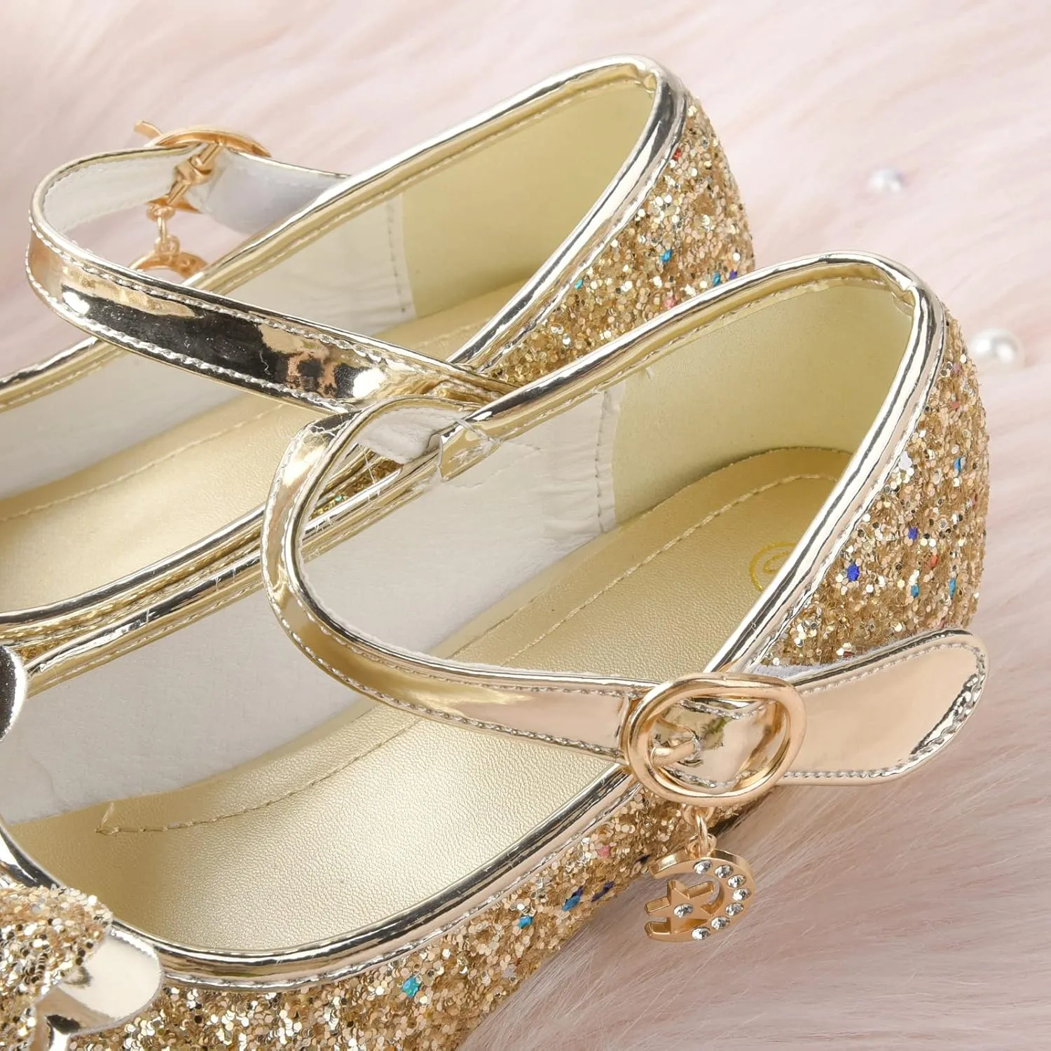 Princess Dress Shoes Flower Girls Low Heel Glitter Party Mary Jane