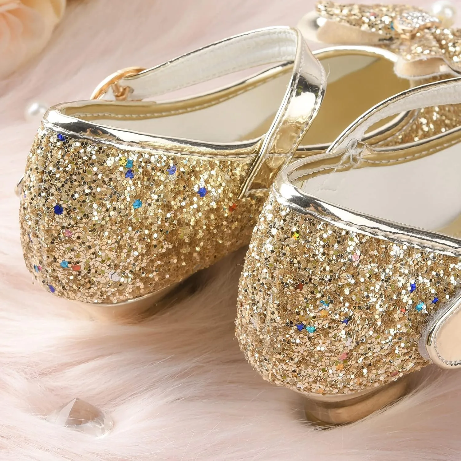 Princess Dress Shoes Flower Girls Low Heel Glitter Party Mary Jane