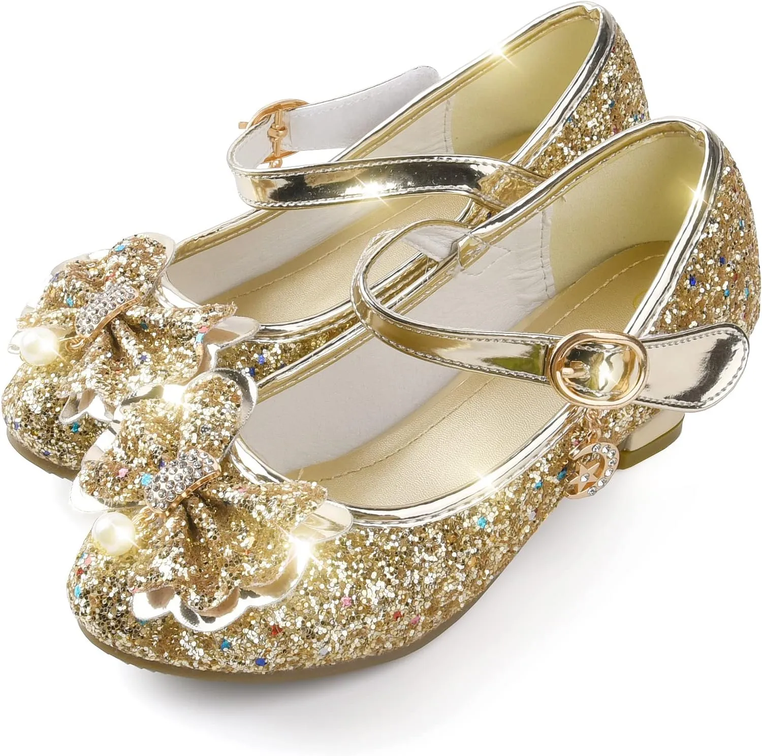 Princess Dress Shoes Flower Girls Low Heel Glitter Party Mary Jane